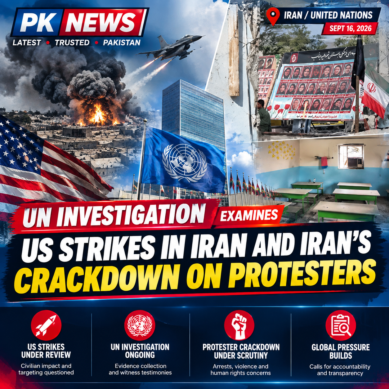 UN Investigation Examines US Strikes in Iran and Iran is Crackdown on Protesters