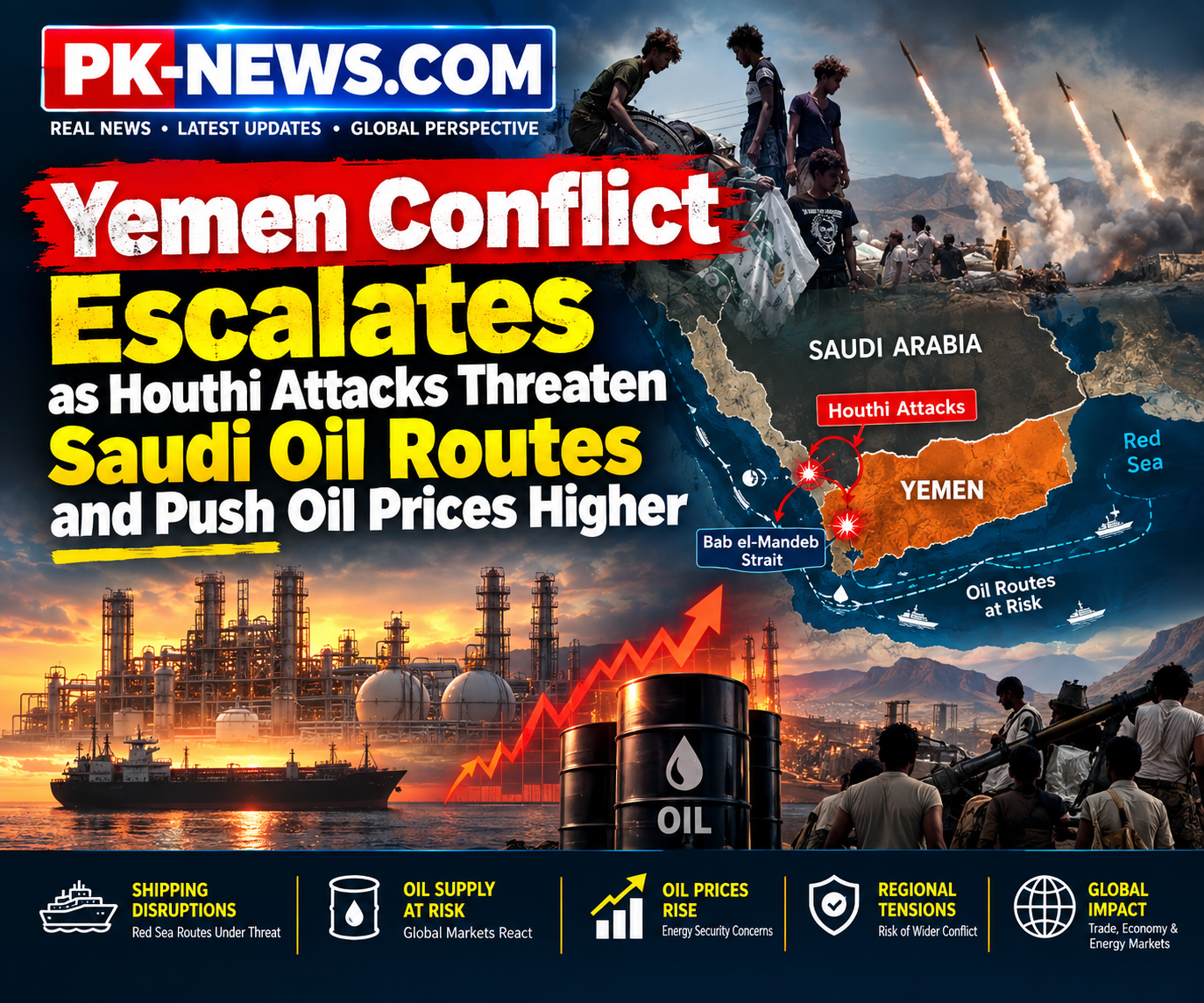 Yemen Conflict Escalates as Houthi Attacks Threaten Saudi Oil Routes and Push Oil Prices Higher