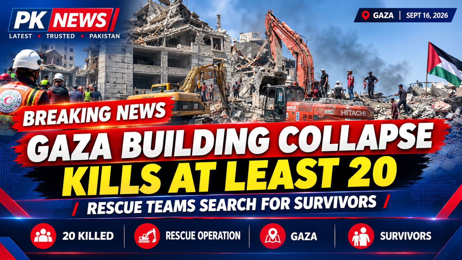 Gaza Building Collapse Kills at Least 20 as Rescue Teams Search for Survivors