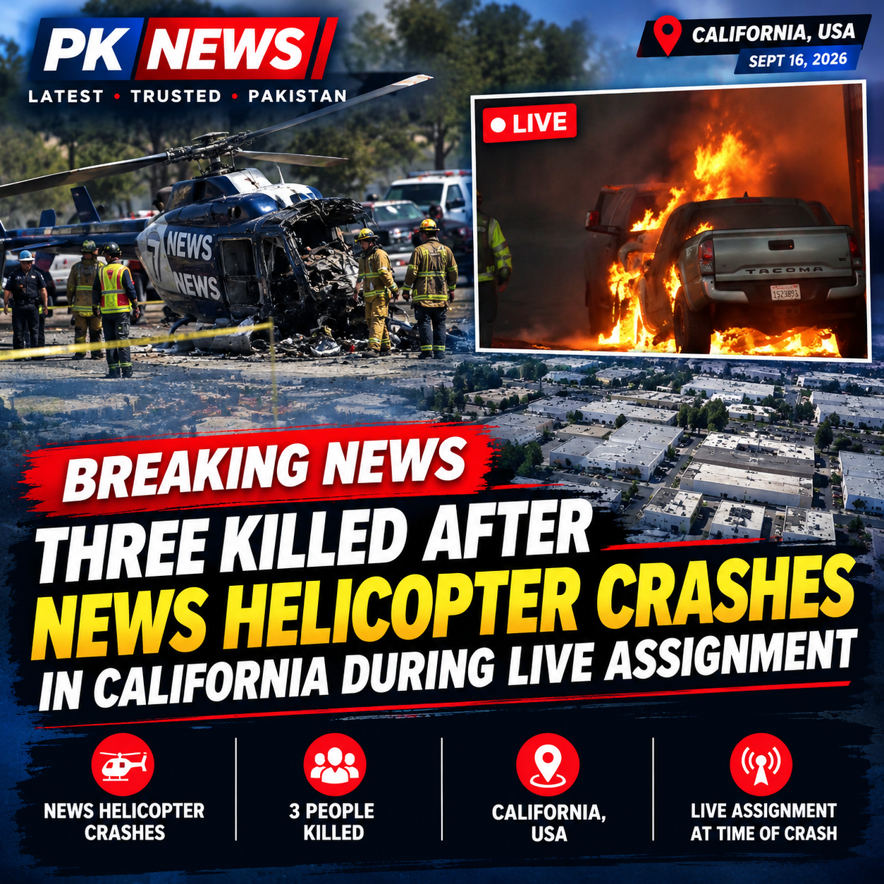 Three Killed After News Helicopter Crashes in California During Live Assignment