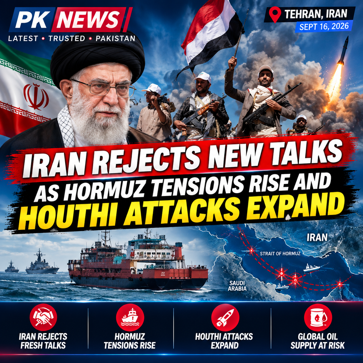 Iran Rejects New Talks as Hormuz Tensions Rise and Houthi Attacks Expand