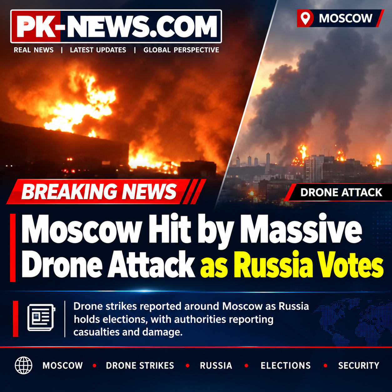Moscow Hit by Massive Drone Attack as Russia Votes